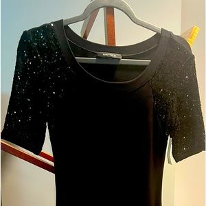 Karen Kane XS black jersey dress sequin sleeves NWT